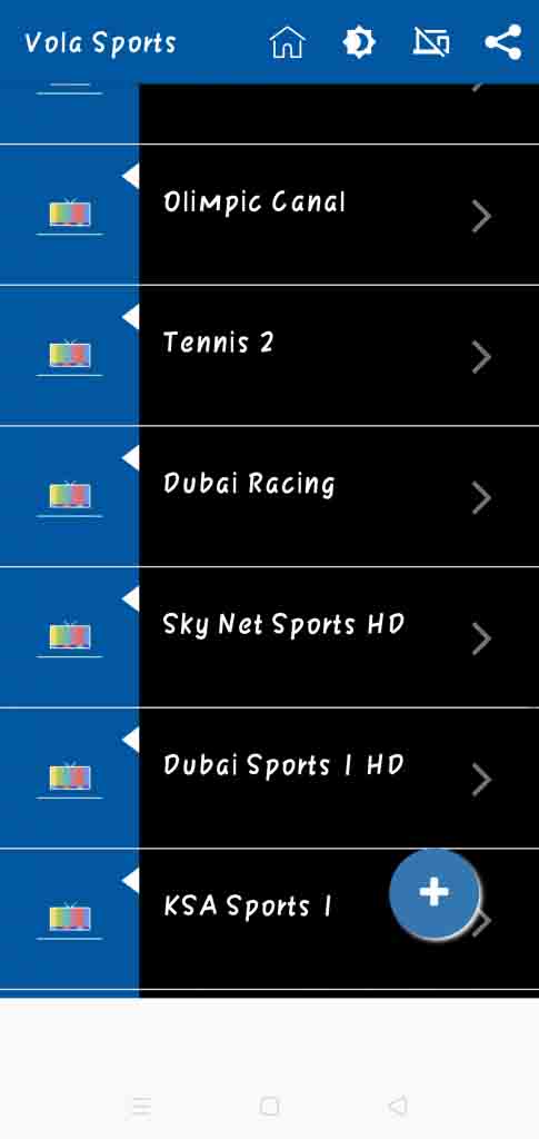 Vola Sports APK Sports Channels list on the app