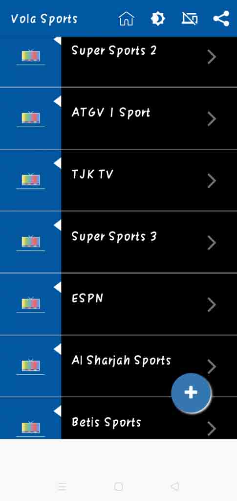 Vola Sports APK Sports Channels list on the app